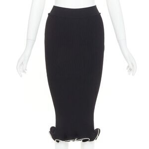 ALEXANDRE VAUTHIER black ribbed knit silver strass crystal flounce ruffle skirt